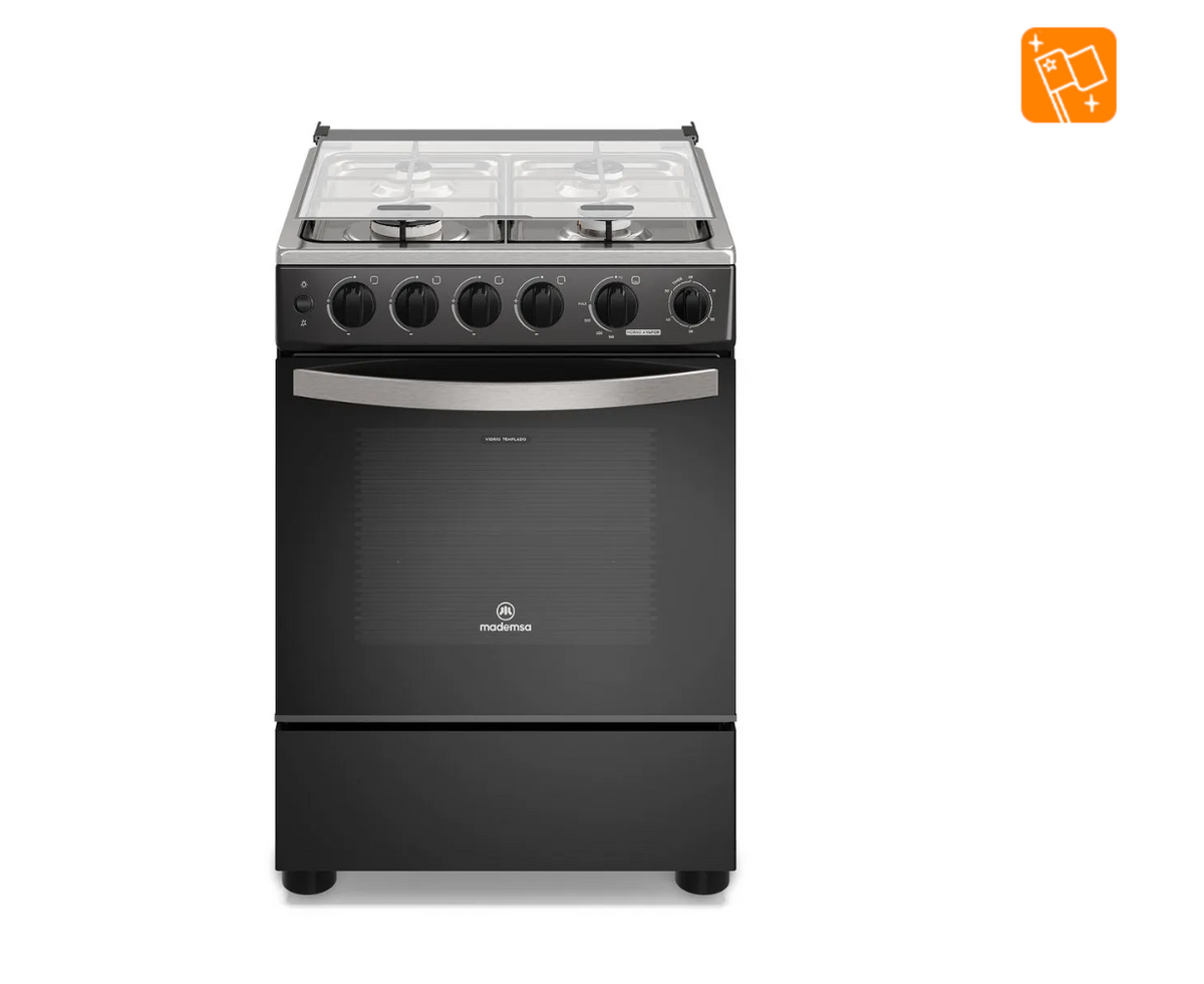 Cocina a Gas 4 Platos Mademsa Horno a Vapor y Temporizador FM4TPC Negra