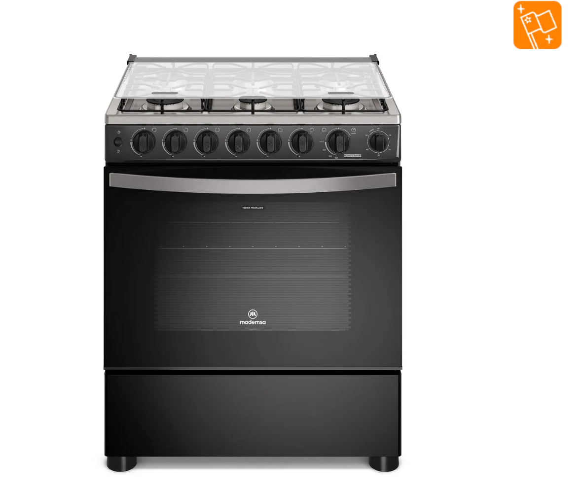 Cocina a Gas 6 Platos Mademsa Horno a Vapor y Parrillas Pletina FM6SPC Negra