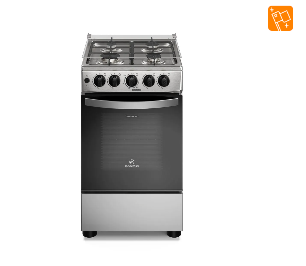 Cocina a Gas 4 Platos Mademsa LimpiaFácil y Parrillas de Alambrón FM4ES Silver