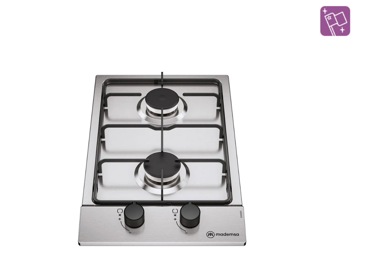 Encimera a Gas 2 Platos Mademsa Encendido Automático y Parrillas de Pletina KM2GX Inox