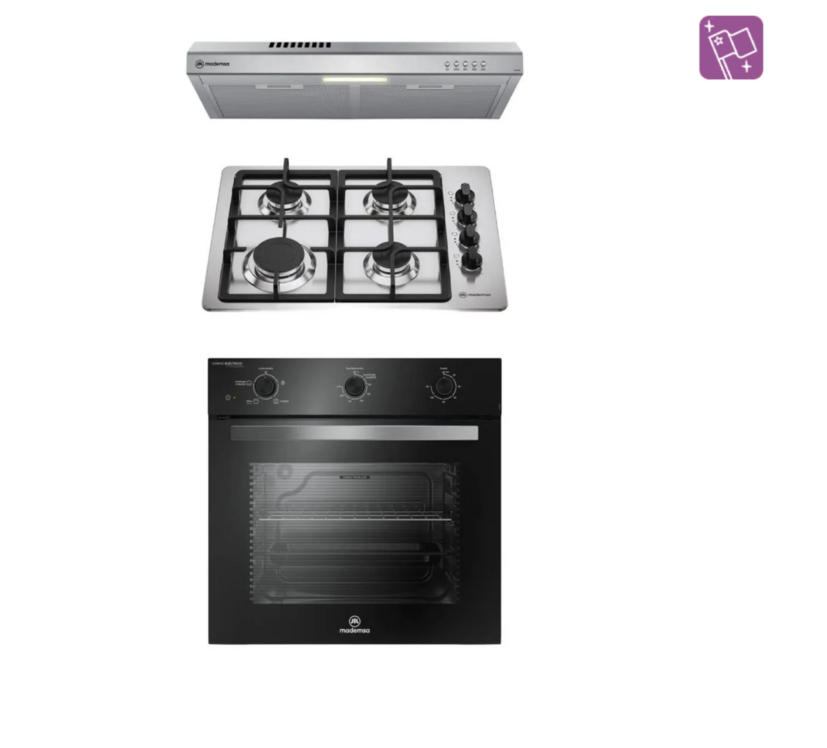 Kit Empotrable Horno OM6TB + Encimera a Gas KM4CX + Campana DM6SS
