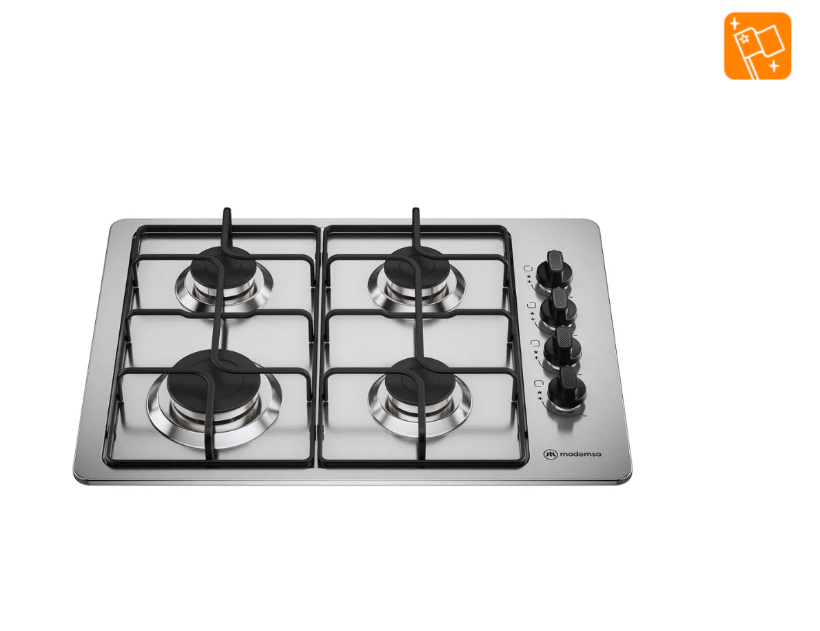 Encimera a Gas 4 Platos Mademsa Encendido Automático y Parrillas Pletina KM4NX Inox