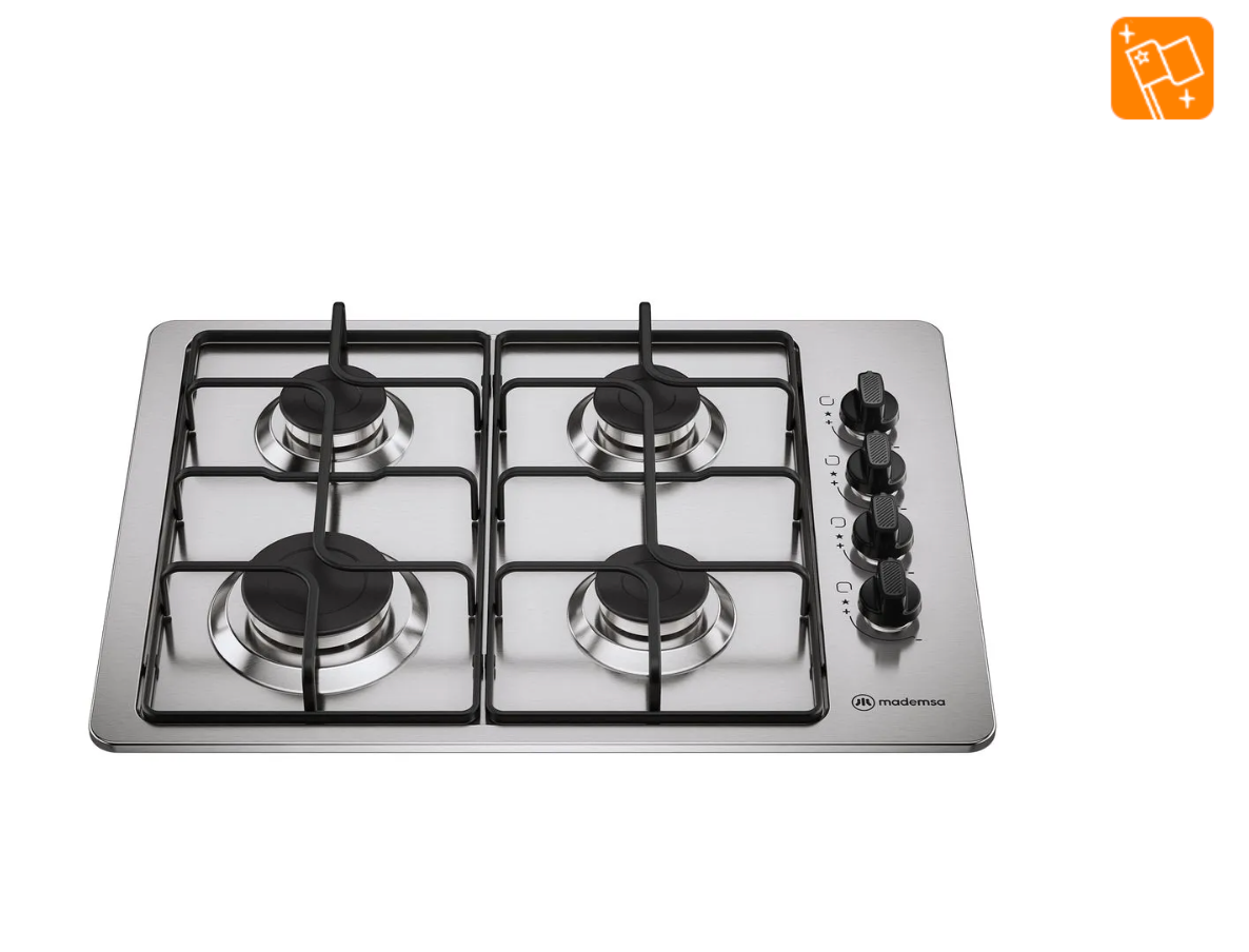 Encimera a Gas 4 Platos Mademsa Encendido Automático y Parrillas Pletina KM4GX Inox