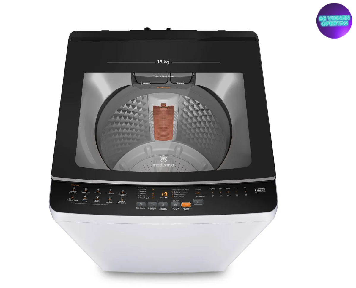 Lavadora Automática Mademsa 18Kg Carga Superior Dispensador Easy&Clean MDWMT18W Blanca