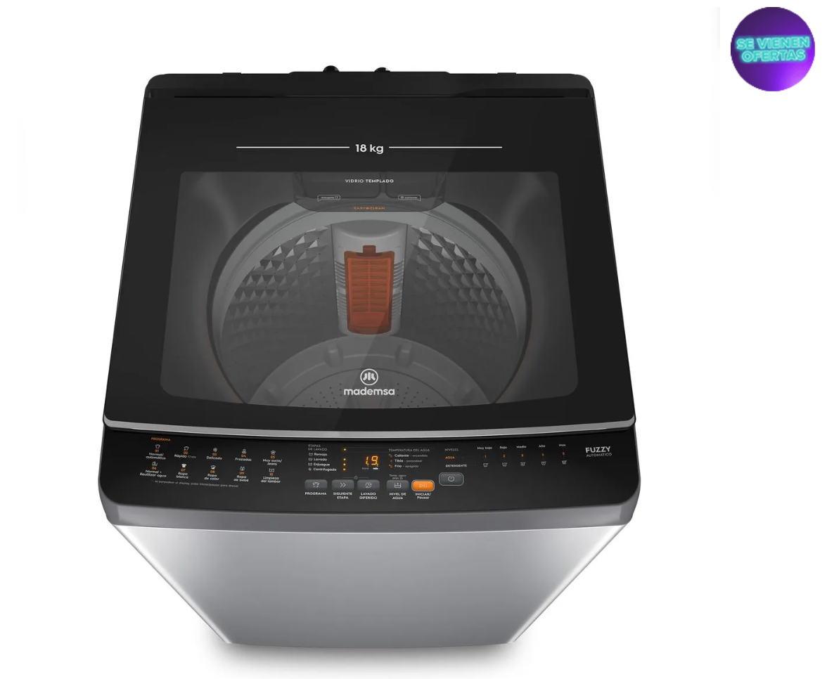 Lavadora Automática Mademsa 18Kg Carga Superior Dispensador Easy&Clean MDWMT18S Silver