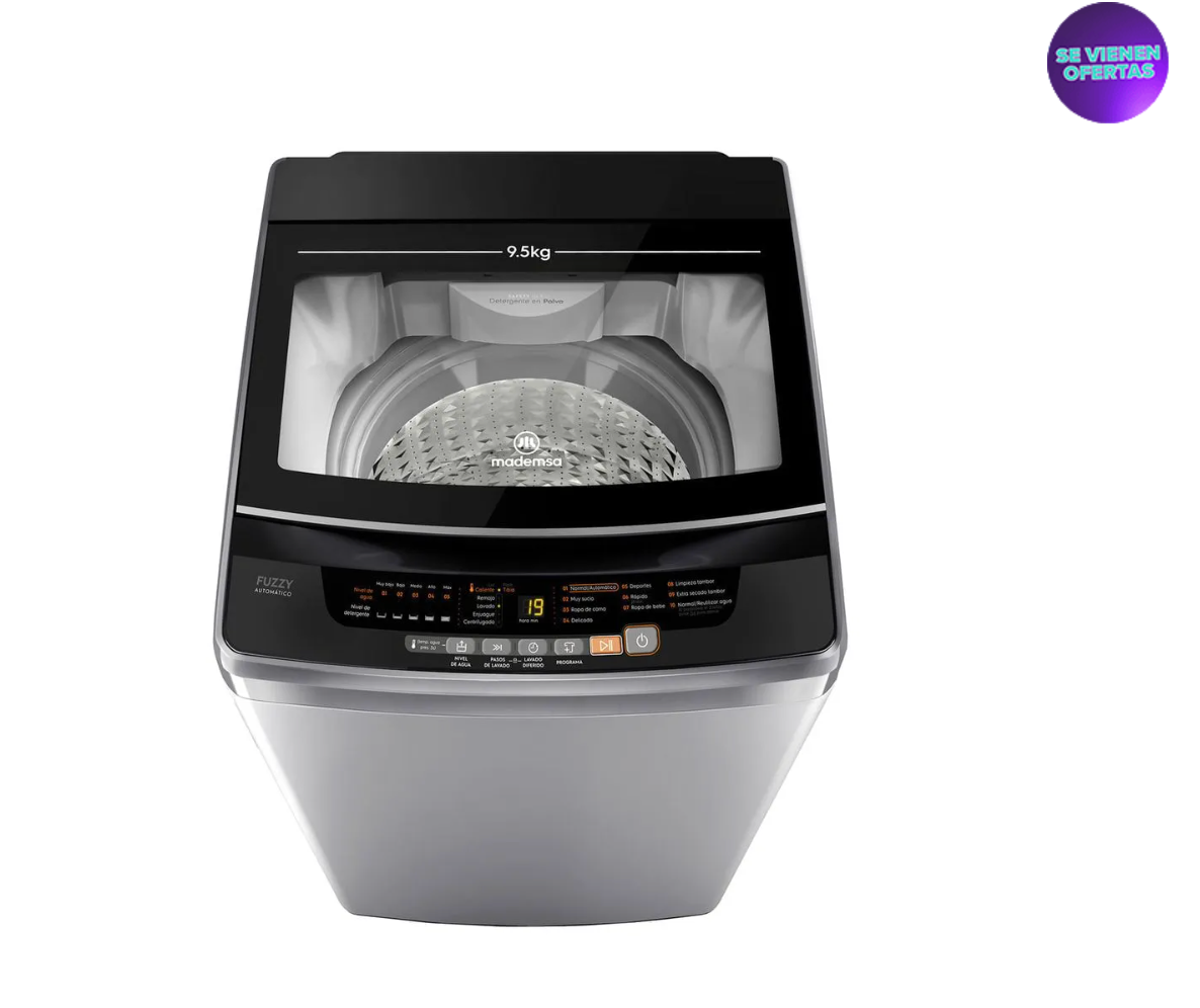 Lavadora Automática Mademsa 9,5Kg Carga Superior Fuzzy Automático 9,5 SZG Gris