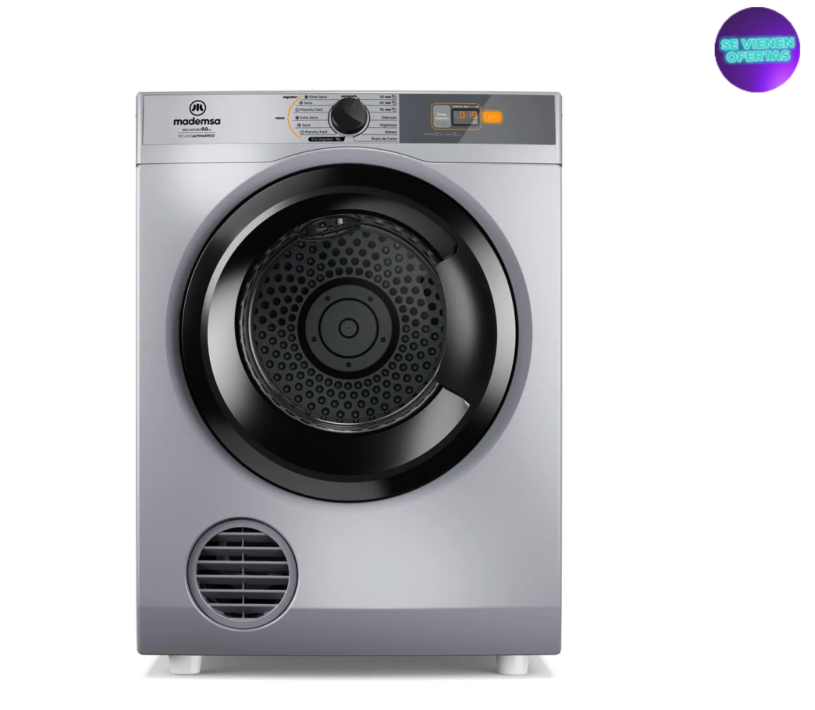 Secadora de Ropa Mademsa 9kg Carga Frontal Secado Automático y Panel Digital 9D MZG PRO Gris