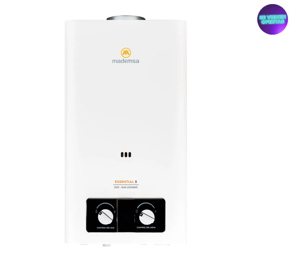 Calefont Gas Licuado Mademsa 5 Litros Tiro Natural Ionizado Essential 5 Eco GL Blanco